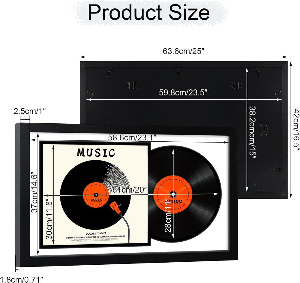 16.5x25 Vinyl Record Display Frame, Wooden with Glass, Black 1 Pack