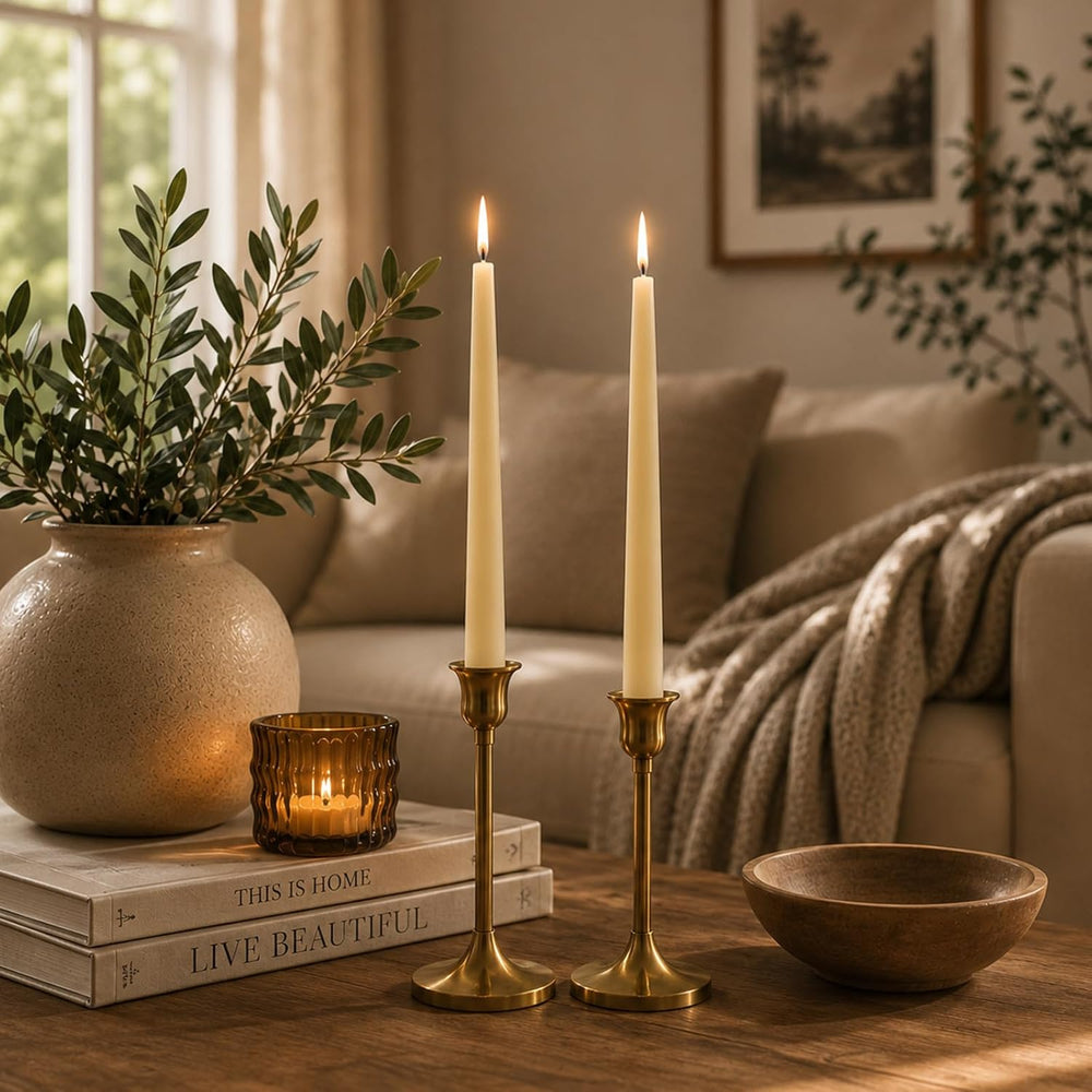 Beeswax Taper Candles 16 Packs, Unscented Ivory Candle Sticks