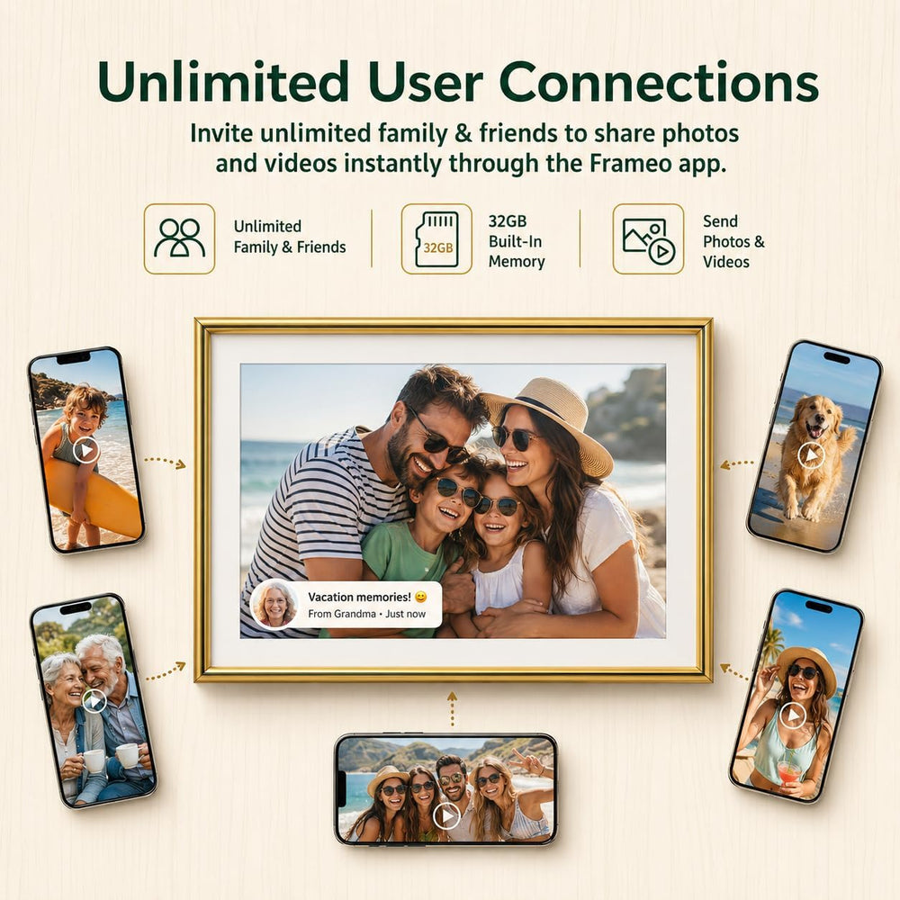 ELIME 15.6" Frameo Digital Picture Frame WiFi 32GB, Touchscreen, Gold
