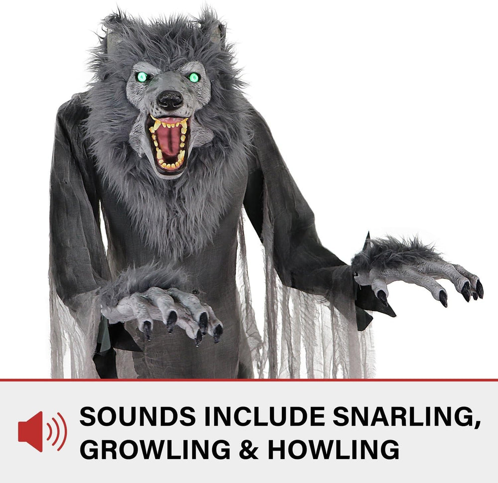 Haunted Hill Farm 7-Ft. Motion-Activated Werewolf Animatronic with LEDs