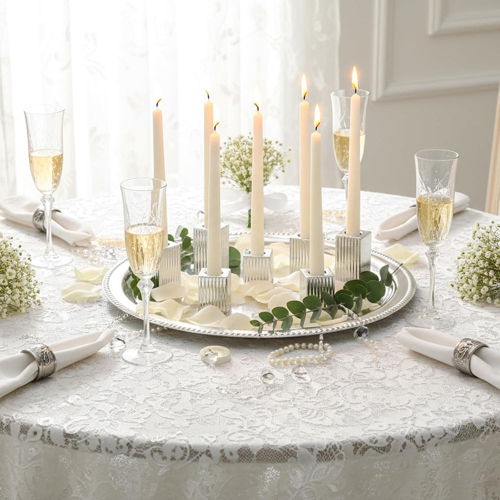LETINE 12pcs Silver Vertical Stripe Glass Candlestick Holders - Chic Taper Ca...