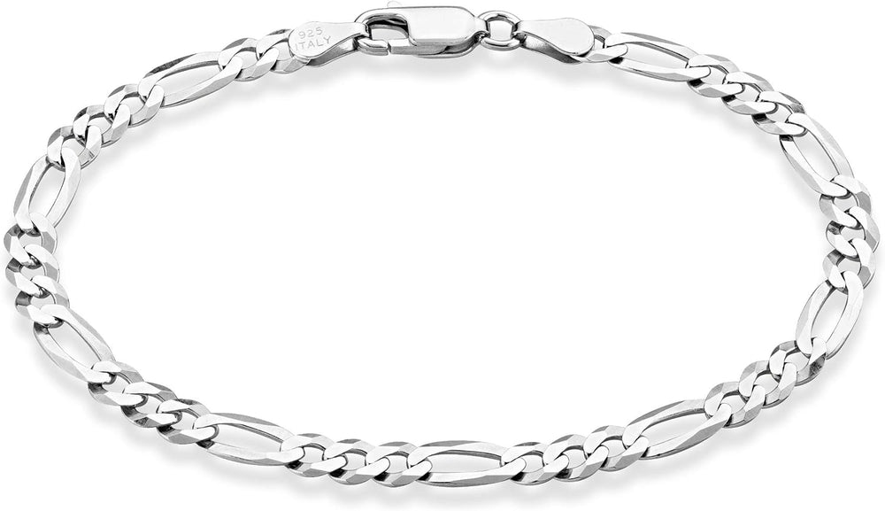 Miabella Italian 925 Sterling Silver 5mm Figaro Bracelet for Women Men