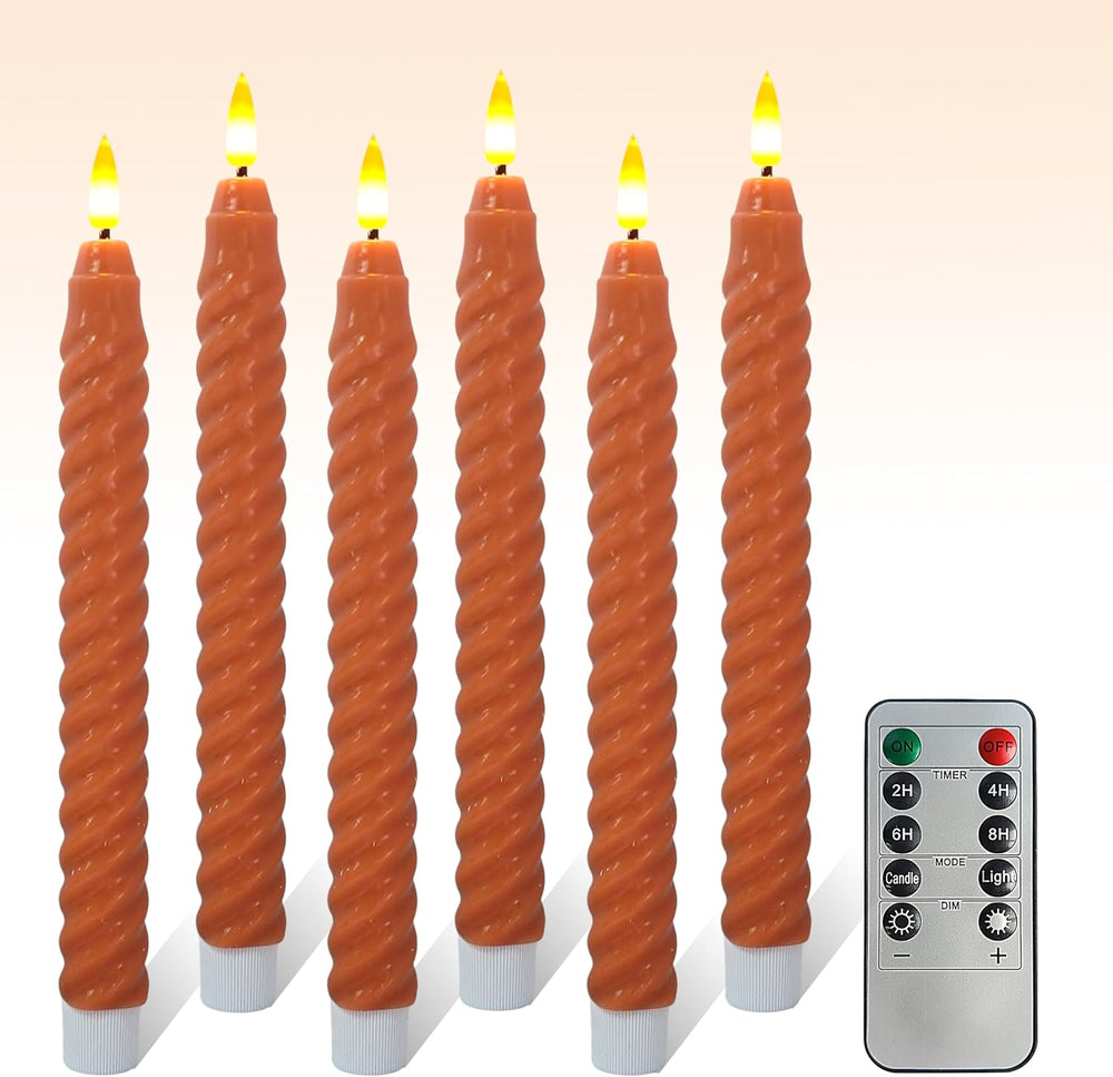 Pumpkin LED Flameless Spiral Taper Candles, 9.8", Real Wax, Fall Decor
