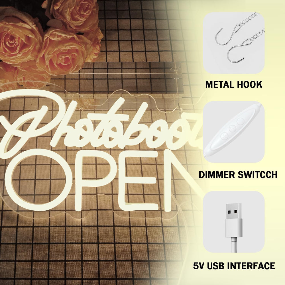 PhotoBooth Neon Sign for Wall Decor Dimmable Photobooth Neon light with USB O...