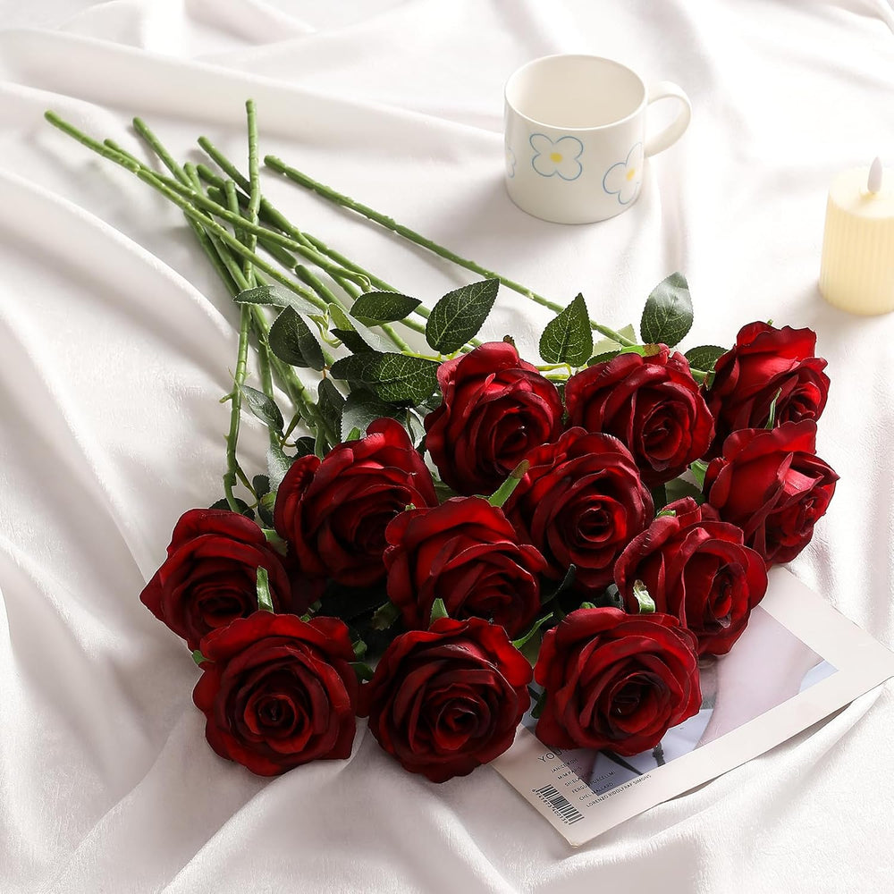 Kisflower 60 Pcs Burgundy Roses Artificial Flowers Bulk, Maroon Flowers Artif...