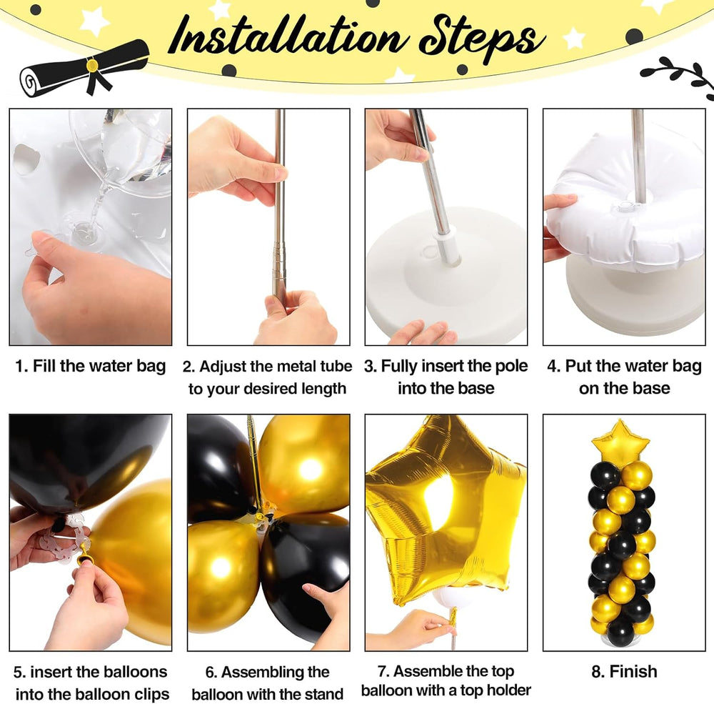 2 Sets of Balloon Column Stand Kit with 2 Star Balloons 100 Latex Balloons 2 ...