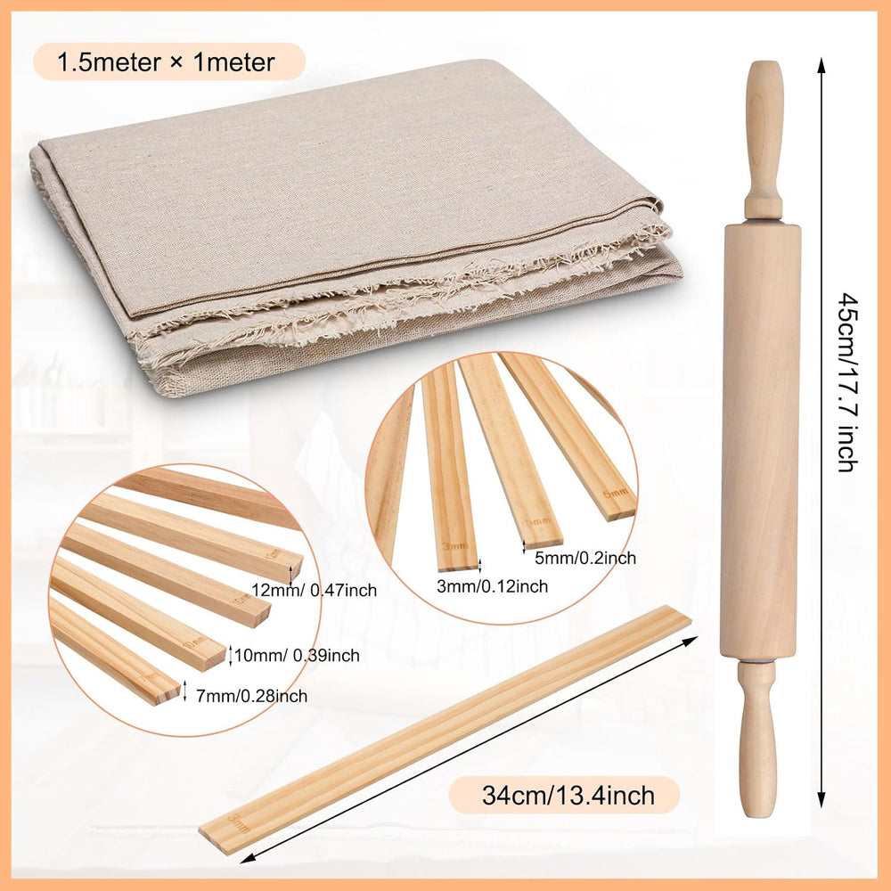 Newtay 12 Pcs Pottery Tools Wood Rolling Pin Special Linen (Tablecloth)