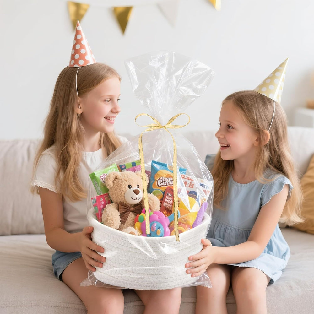 Small Woven Gift Baskets, 12 Pack White Rope Baskets with Gift Bags