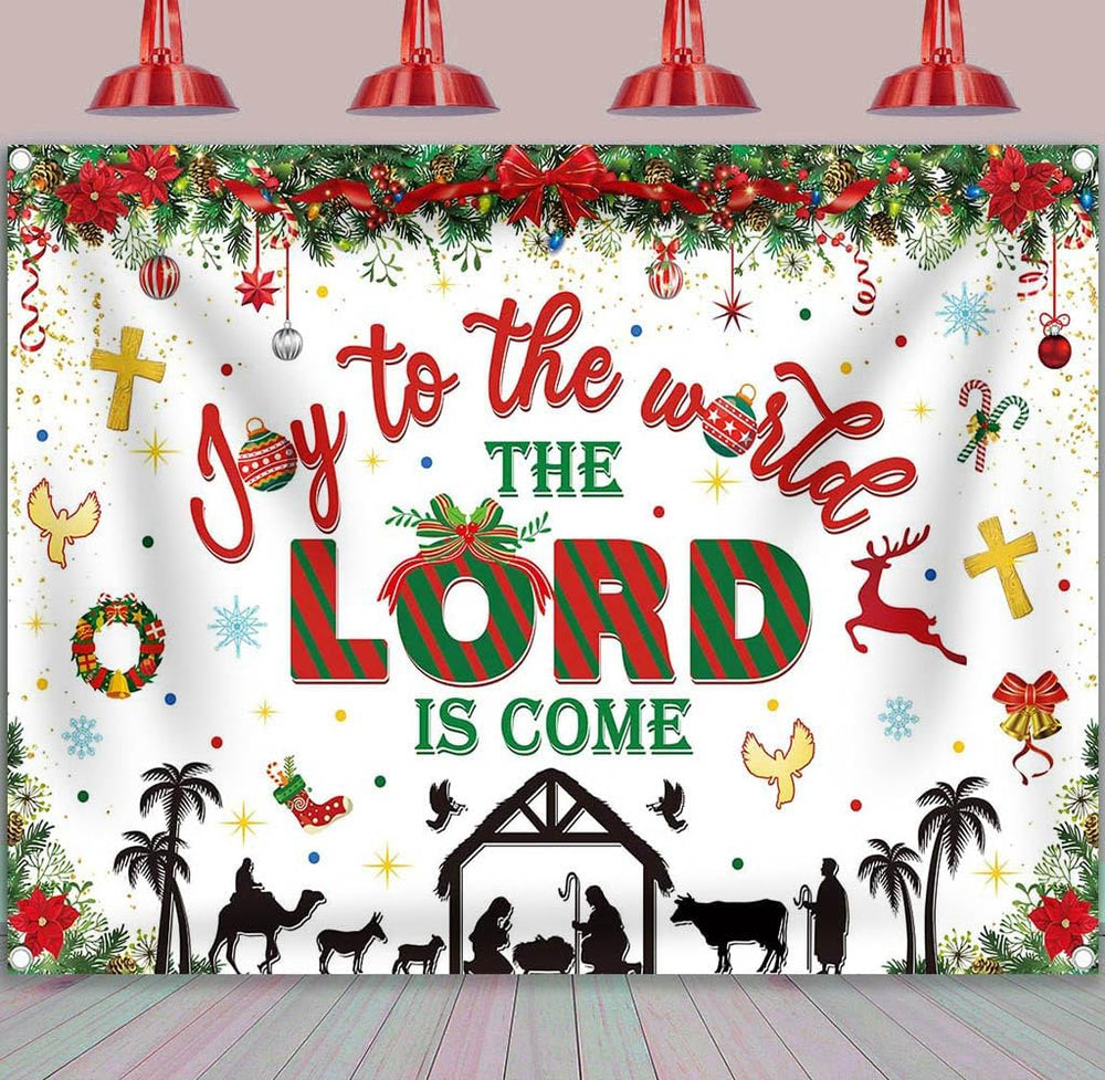 Christmas Nativity Backdrop Joy to The World The Lord is Come Banner 10x8ft