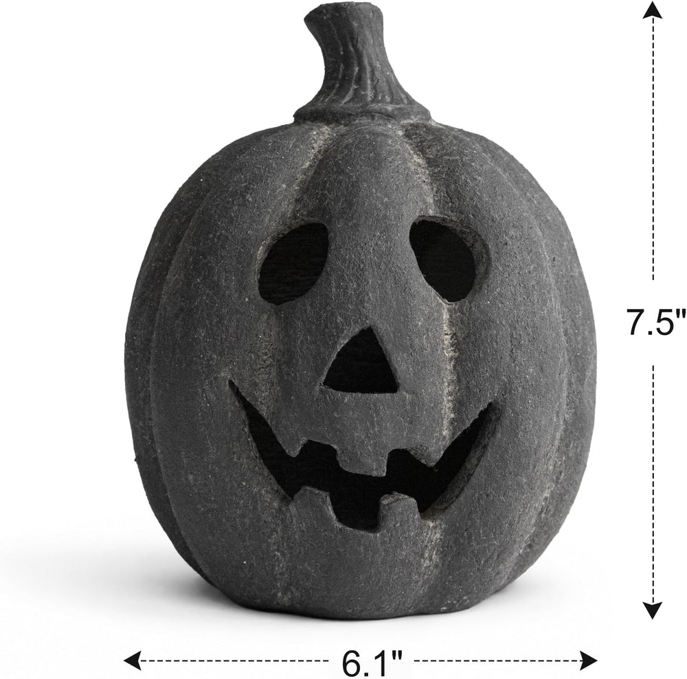 Halloween Decorations - Black Handmade Terracotta Jack O Lantern Pumpkin