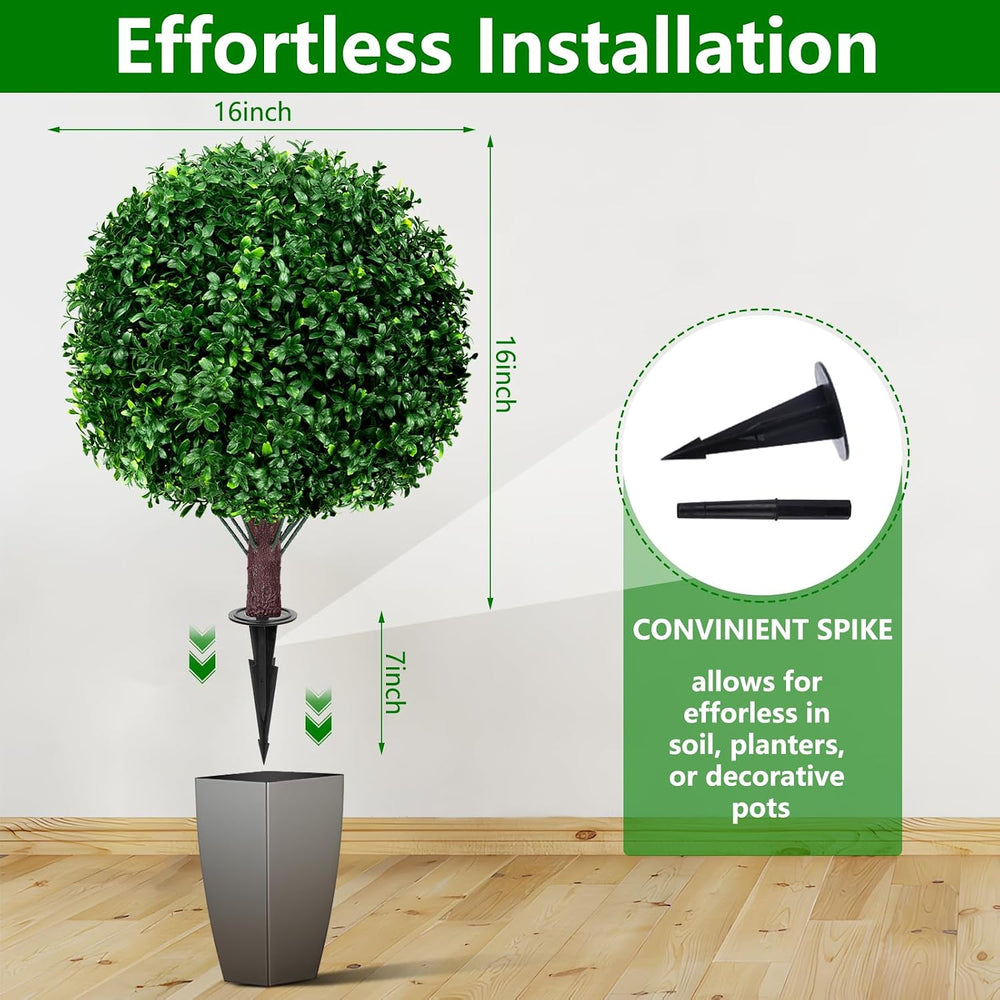 23" Artificial Boxwood Topiary Shrubs Set of 2 with Ground Spike
