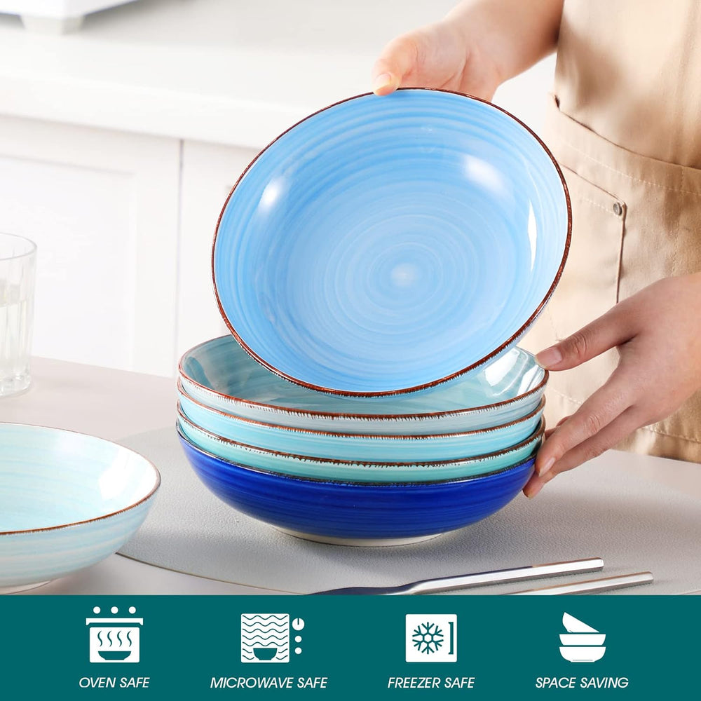 vancasso Bonita 38 oz Ceramic Pasta Bowls Set of 6, Microwave & Dishwashe...