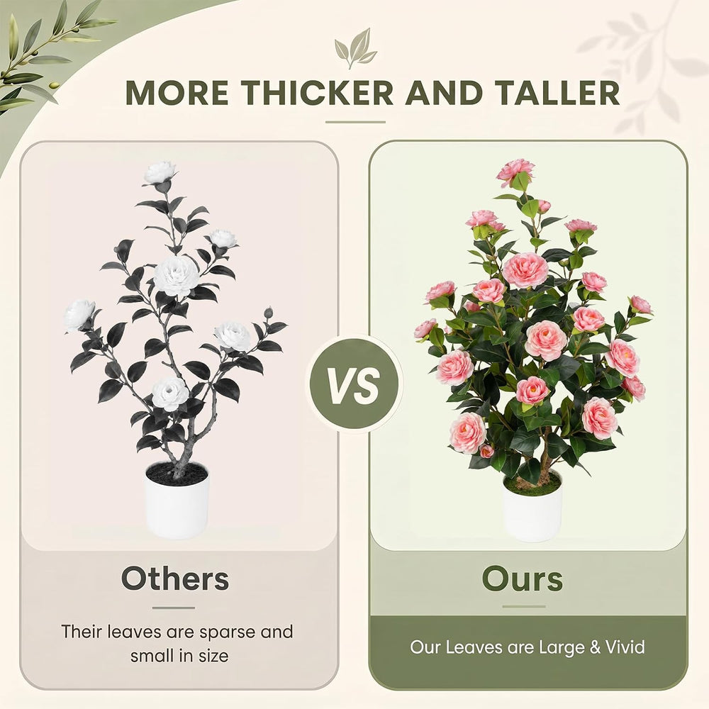 2 Pack 3FT Artificial Camellia Trees with Pink Flowers