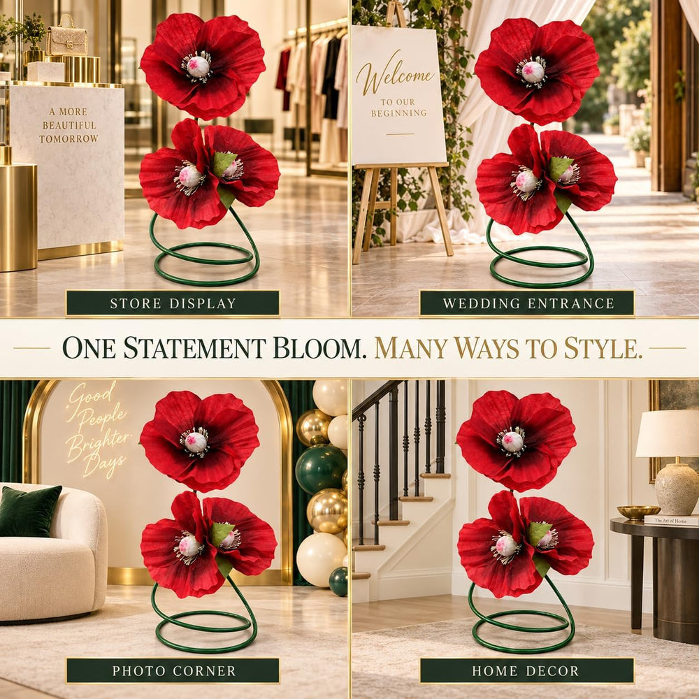 3.2 Ft Giant Red Artificial Poppy Flower For Decoration with Floor Stand