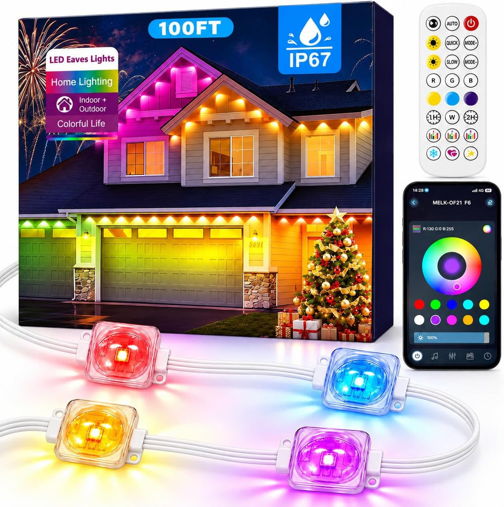 Permanent Outdoor Lights for House, 100FT RGBIC Christmas Lights
