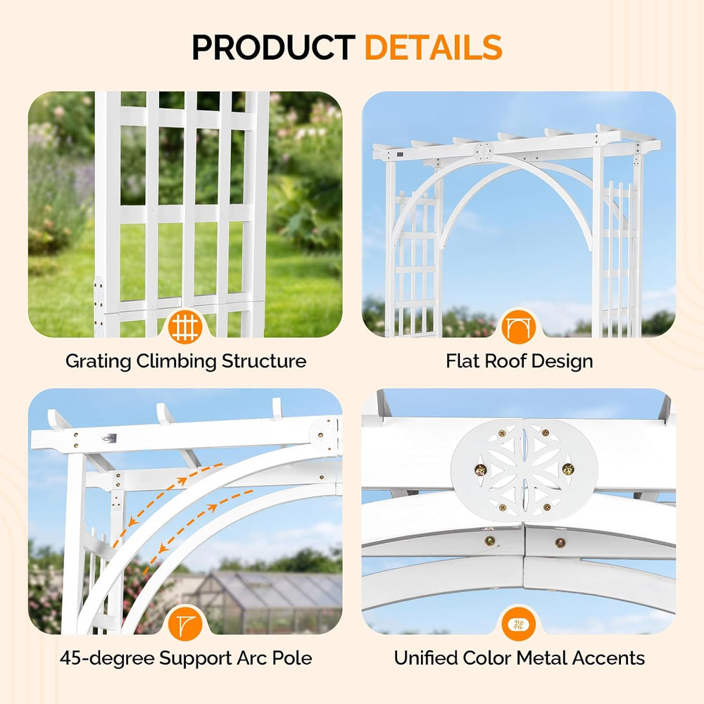 VINGLI 85in Wooden Arbor Garden Arch, Wedding Arch for Ceremony, Wood Trellis...