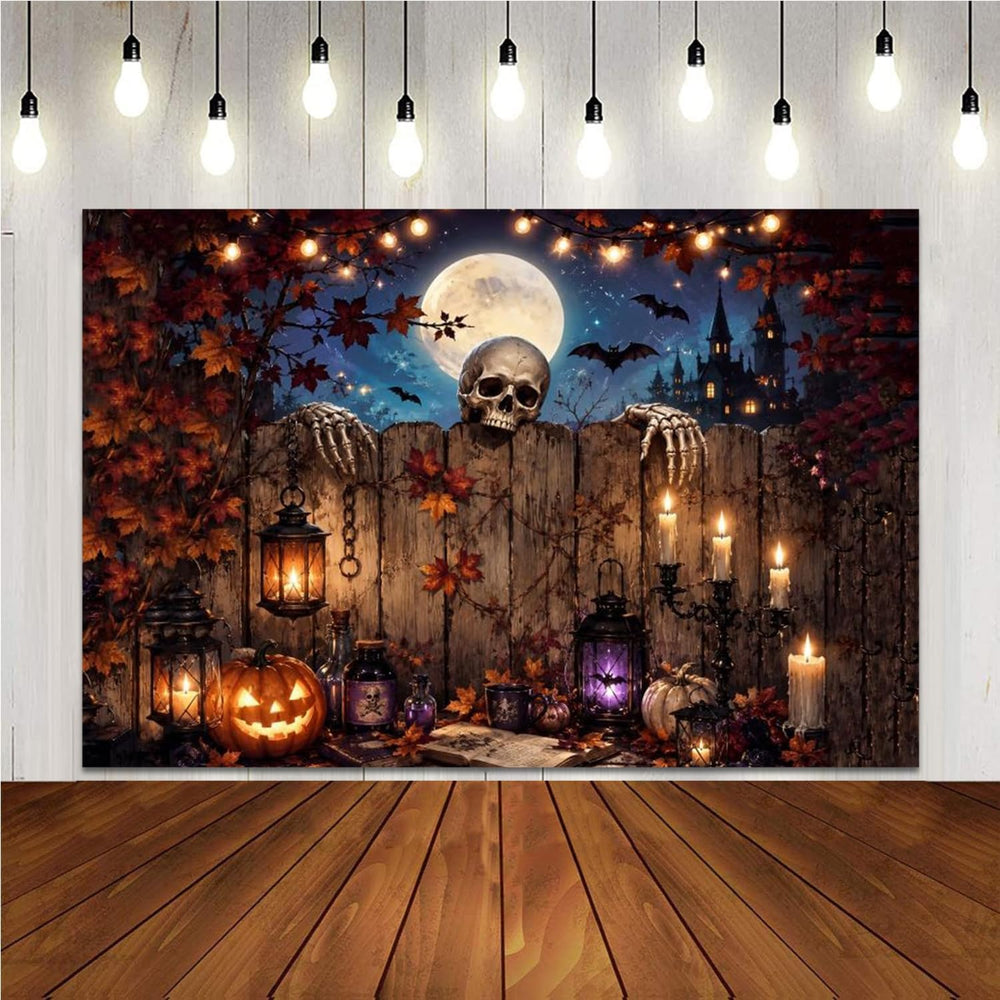 10x8ft Halloween Skeleton Pumpkin Lantern Photo Backdrop Decor