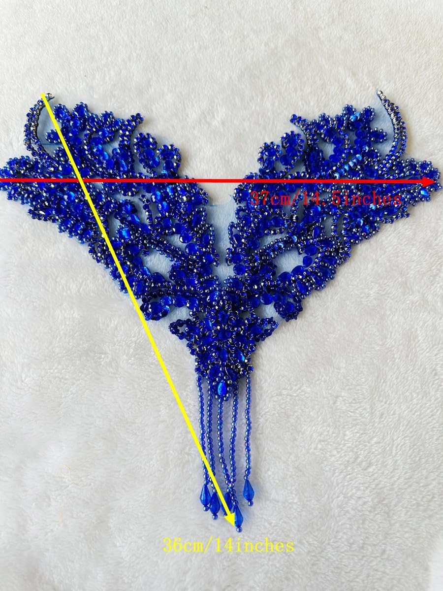 Pure Handmade Rhinestone Fringe Patch Trim Crystal Beaded Applique for Sewing...