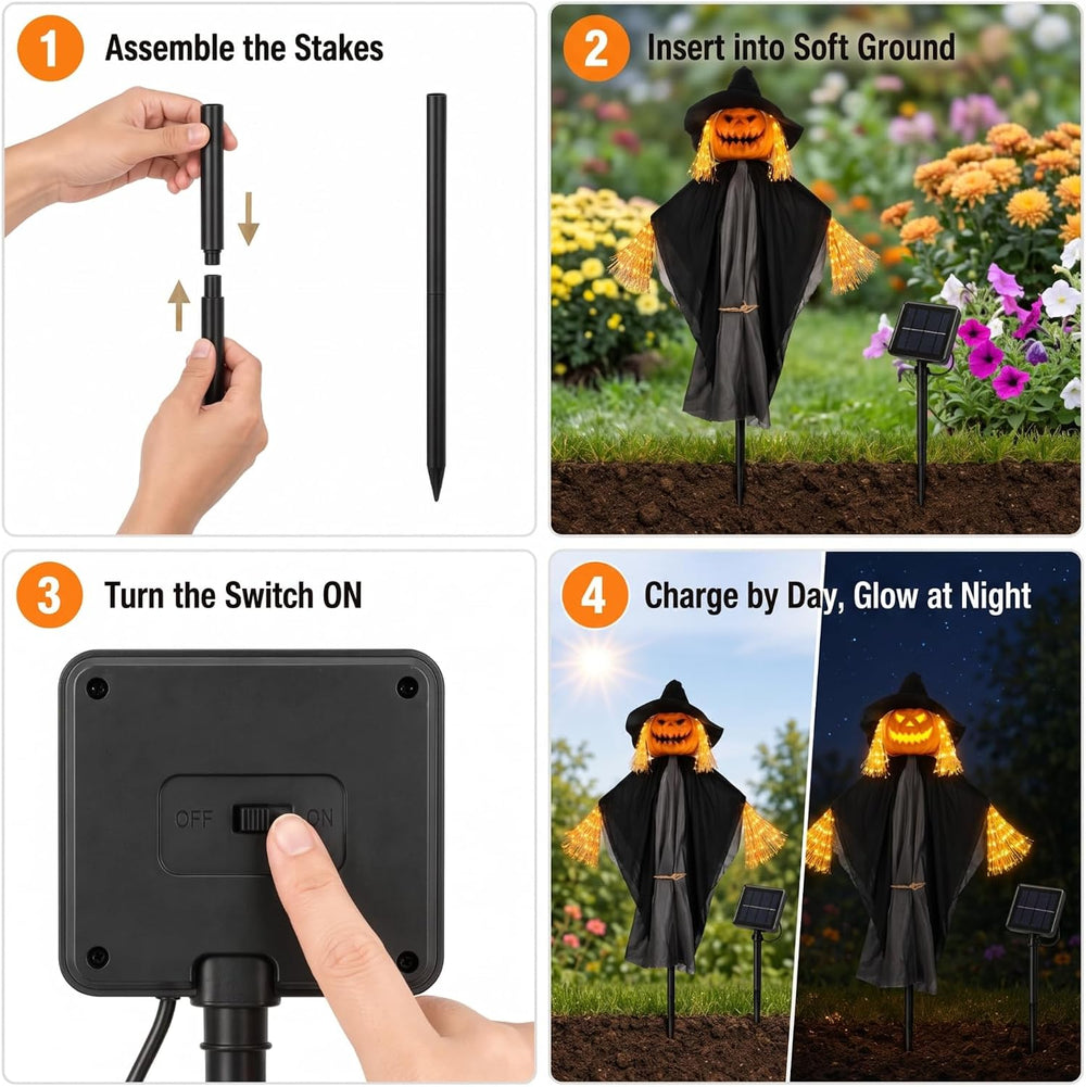 Tujoe Halloween Scarecrow Decor Pumpkin Ghost Scarecrow Solar Light Decor