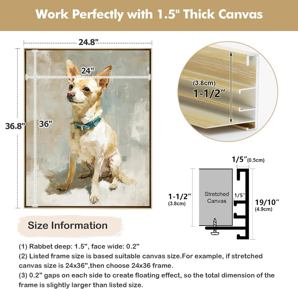 Floating Frame for 12x16 Canvas Painting,1.5" Deep,Natural Woodgrain