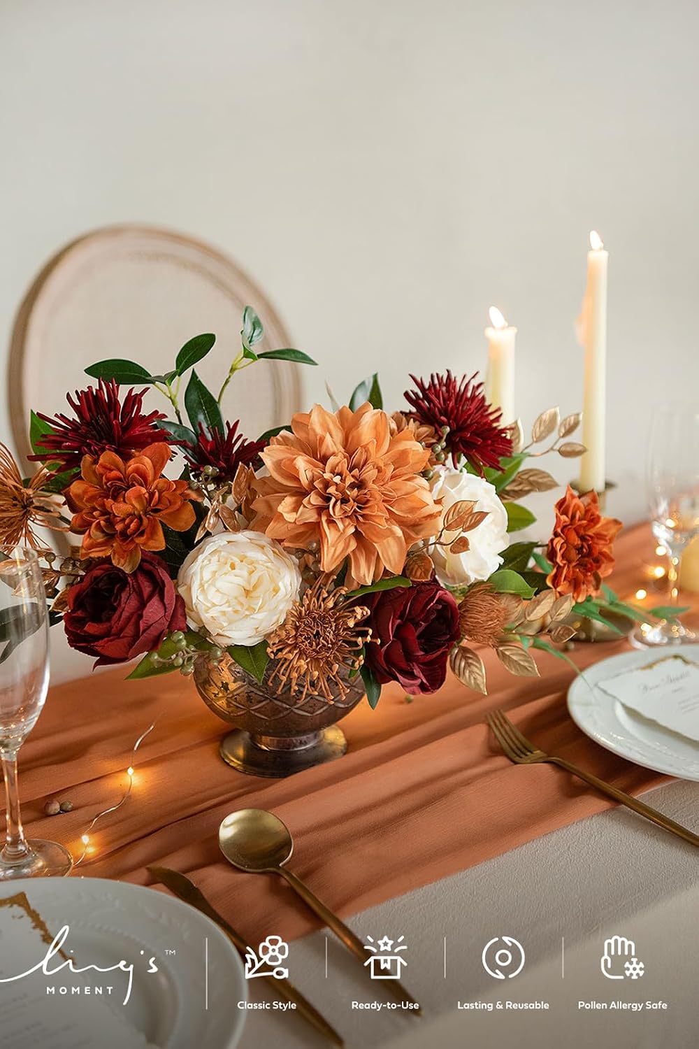 Ling's moment Artificial Wedding Fall Flowers Grand Combo, Terracotta