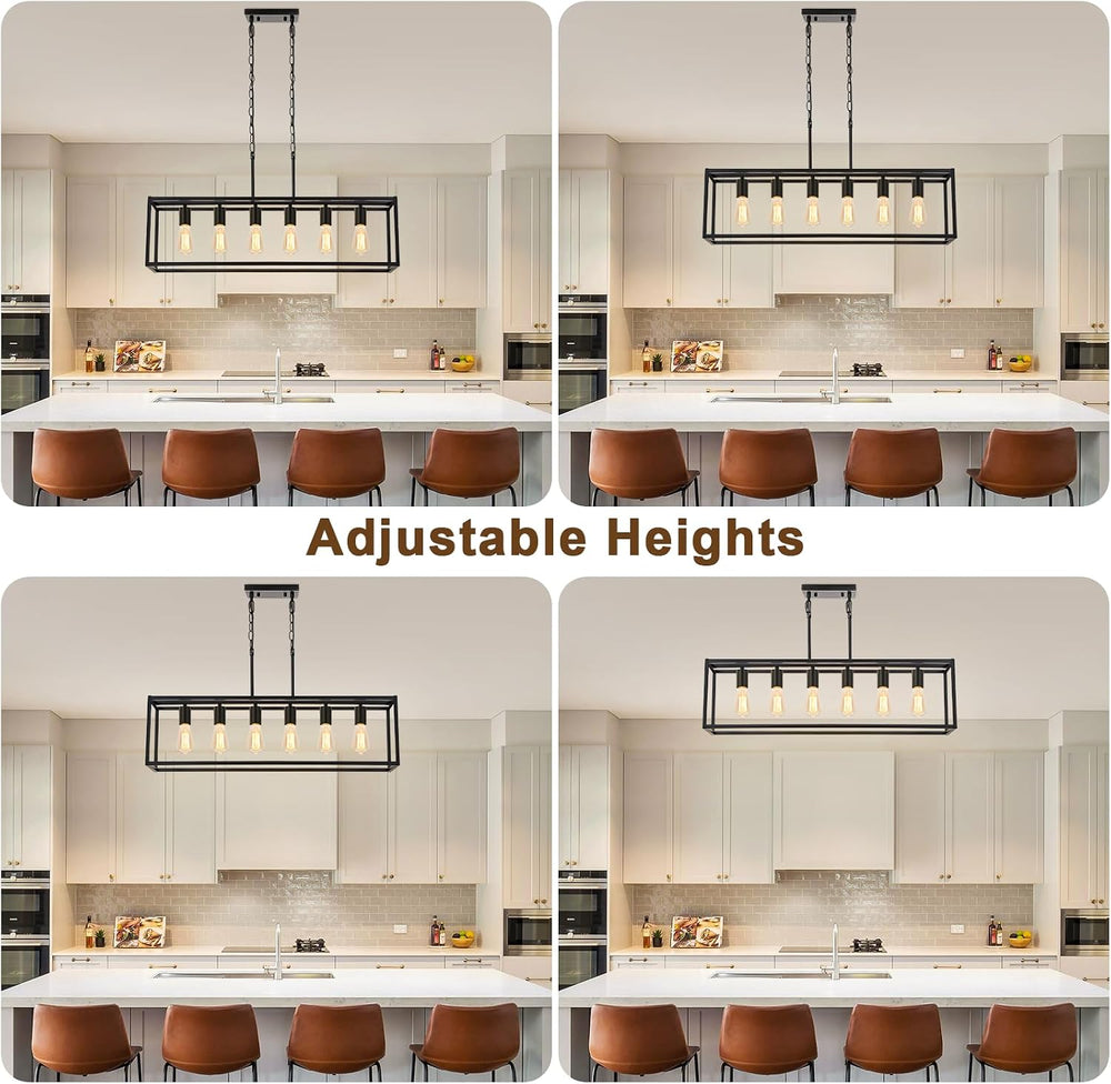 6 Light Black Chandeliers for Dining Room, Adjustable Height Linear Chandelie...