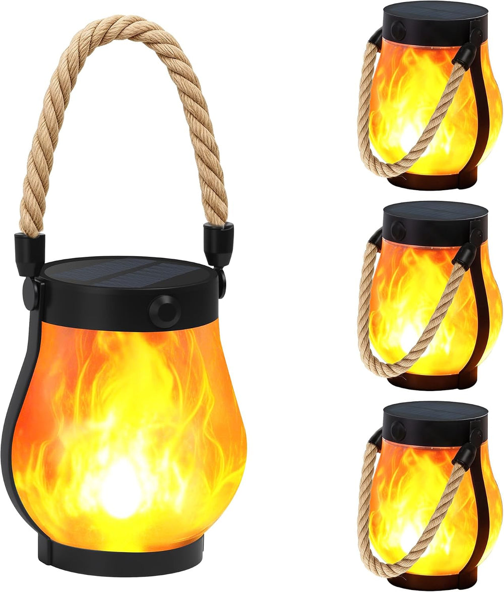 Solar Lanterns Outdoor 4-Pack with Ultra-Real Flame Lights, Dual Charging (US...