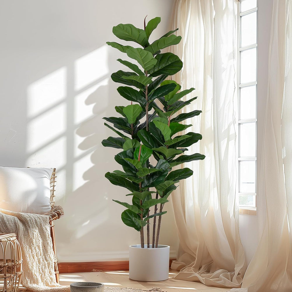 Yepdin Faux Fiddle Leaf Fig Tree 6 FT - Artificial Ficus Tree with Tall Artif...