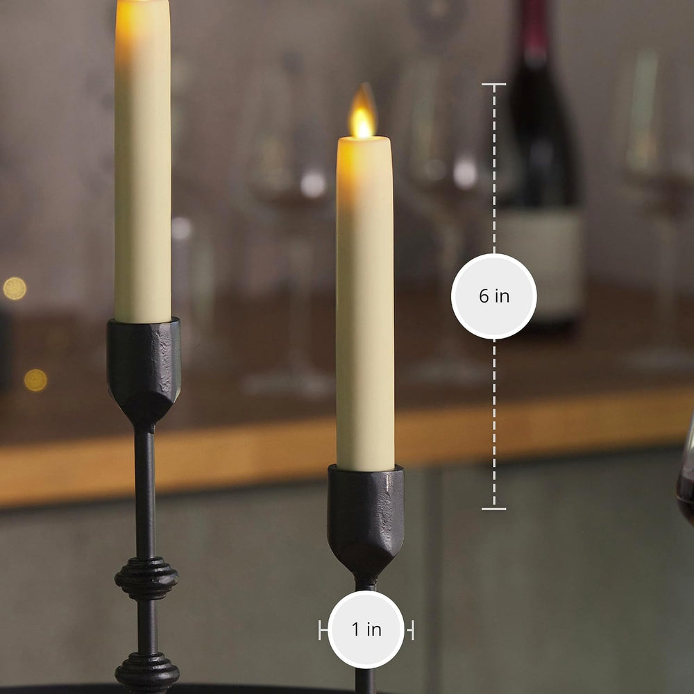 Luminara Flameless Real Flame 0.87x6.75 Inch Ivory Taper Candles, 2 Pack