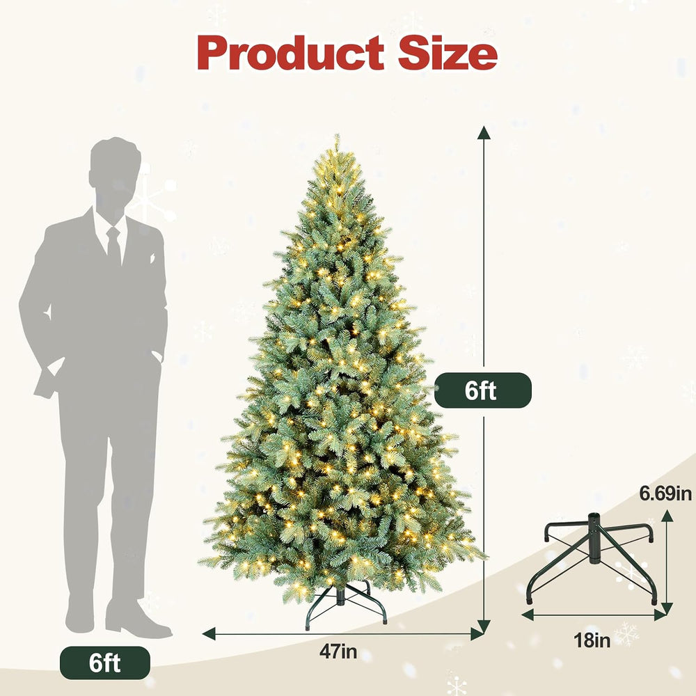 6 Ft Pre-Lit Artificial Christmas Tree, w/ 350 LED Warm Lights, 1390 PE&P...