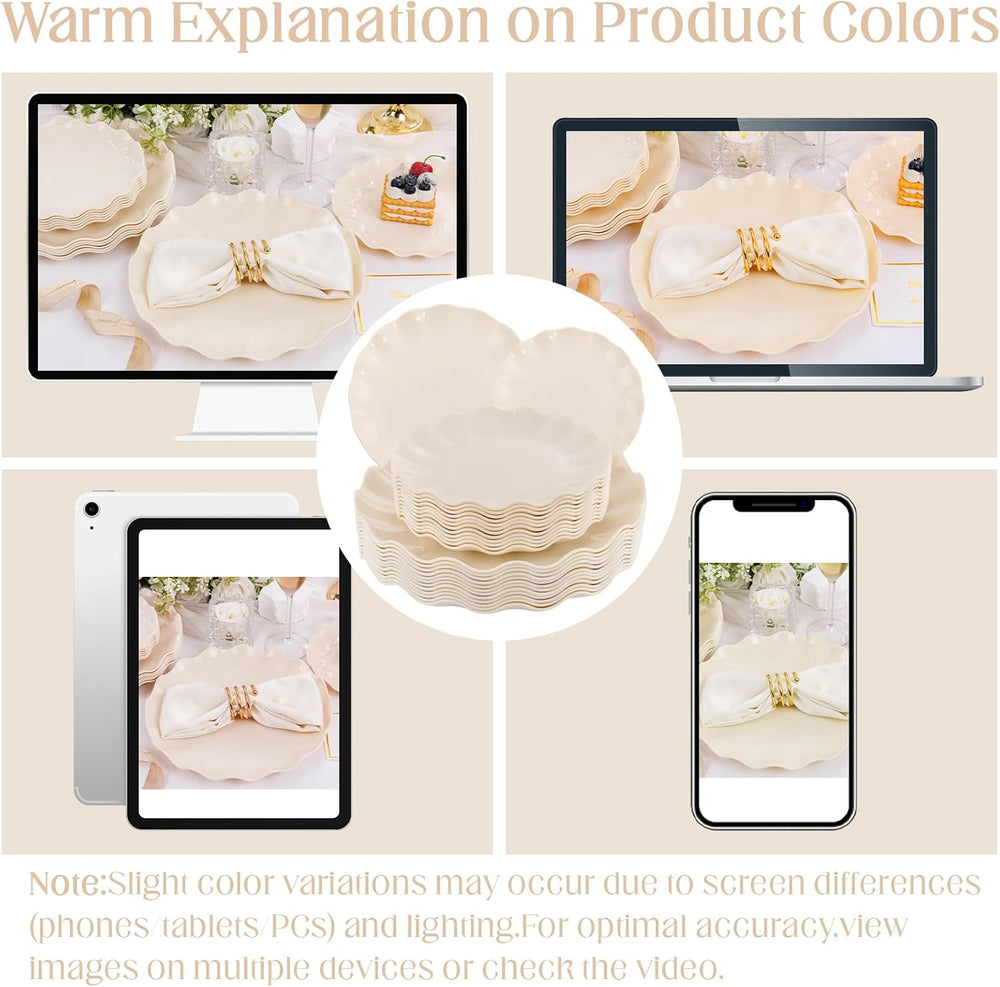 LIYH 24 Pcs Plastic Plates Reusable,Unbreakable Dinner Plates, Scalloped Plas...