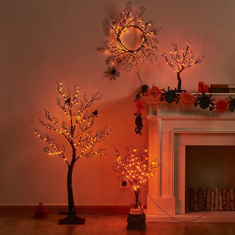 LITBLOOM Halloween Tree with Lights Plug in 4FT 150 Orange Fairy Lights, Ligh...