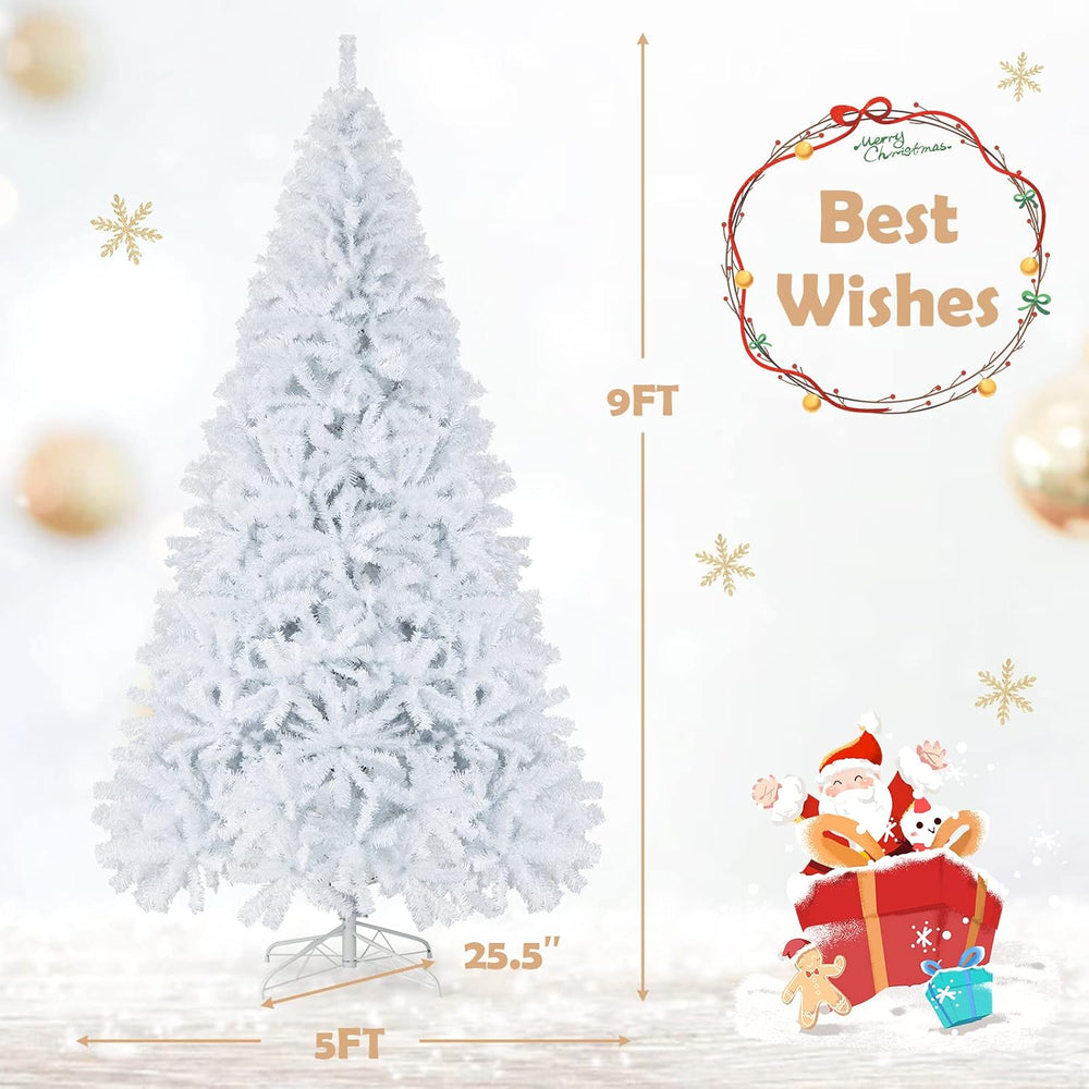 GOFLAME 9FT White Christmas Tree, Artificial Hinged Christmas Tree with 2132 ...