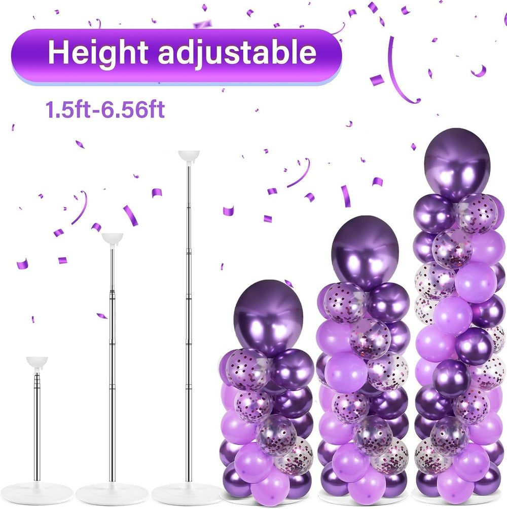 2 Sets Adjustable Balloon Column Stand Kit with Bases(Purple)