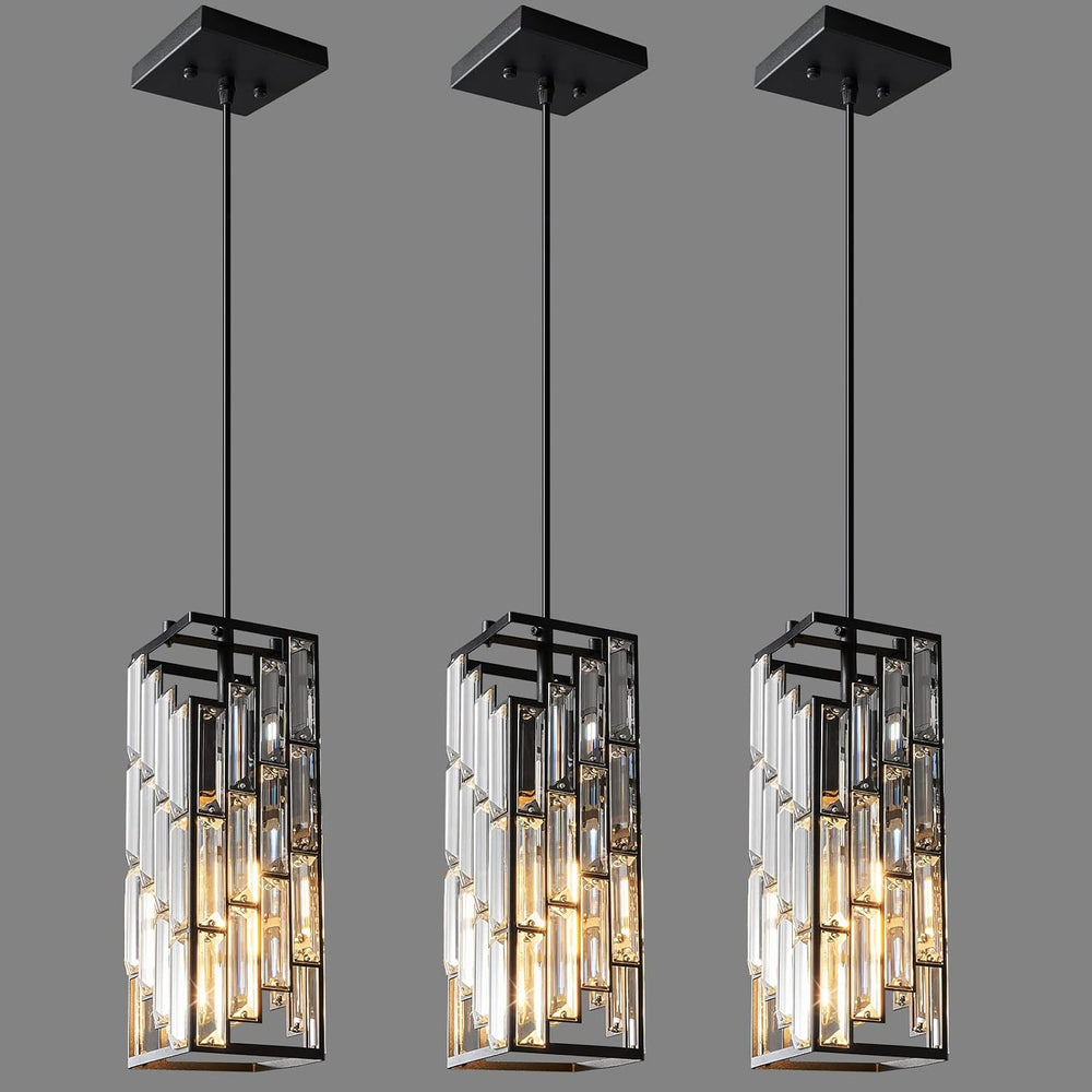 Black Crystal Pendant Lights Kitchen Island, 3 Pack Adjustable Light