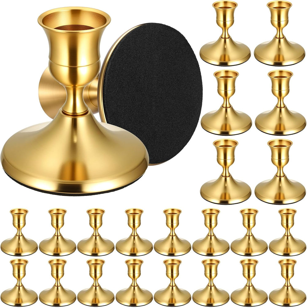 24PCS Brass Gold Taper Candle Holders, Vintage Metal Candlestick Holders