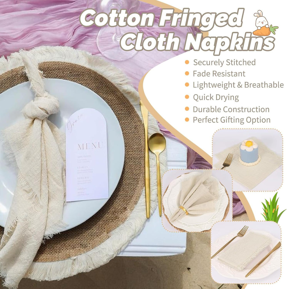 Showgeous 40 Pack Natural Cloth Napkins with Fringe 16x16 inch