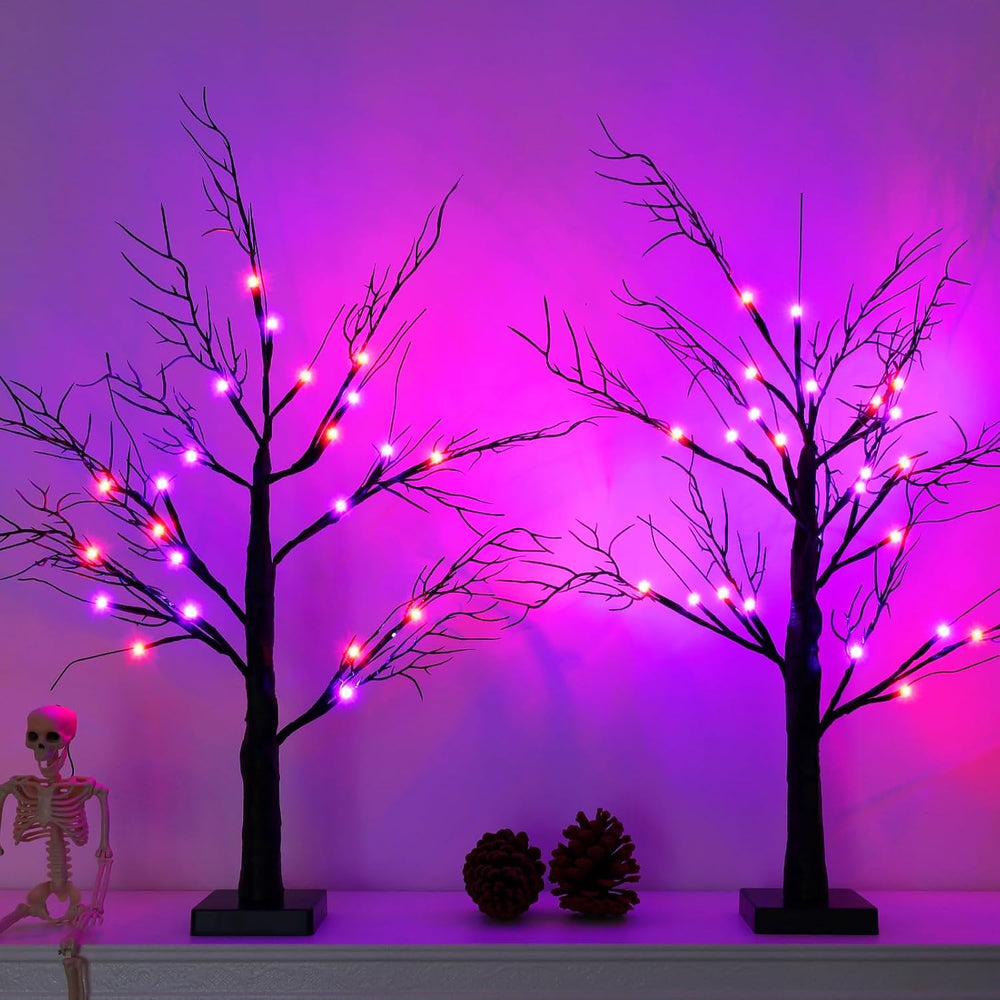 Halloween Decorations Indoor-2 Pack 24 Inch Lighted Black Halloween Tree