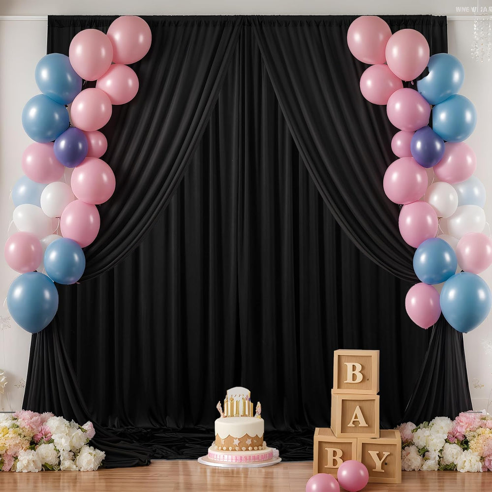 20ft x 10ft Wrinkle Free Black Backdrop Curtain for Parties Weddings, 4 Panel...