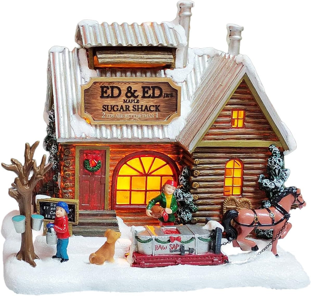MOMENTS IN TIME Light Up Sugar Shack Christmas Village House Hand-Painted Pol...