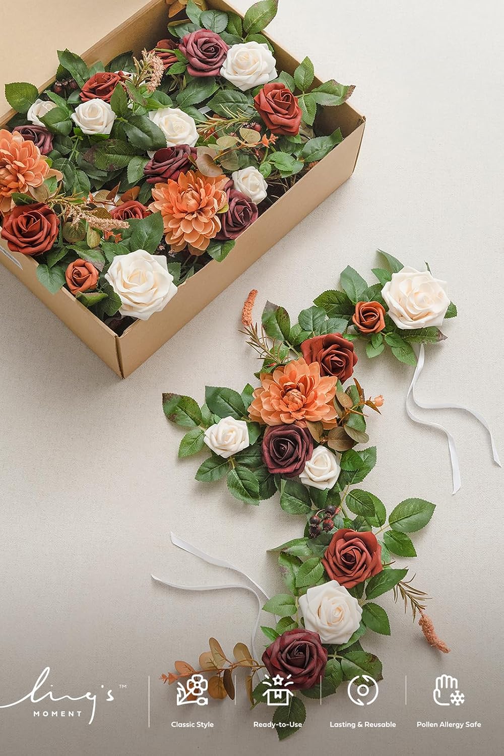 Ling's moment 6-Pack 2 ft Flower Garlands, Burnt Orange & Black Baccara