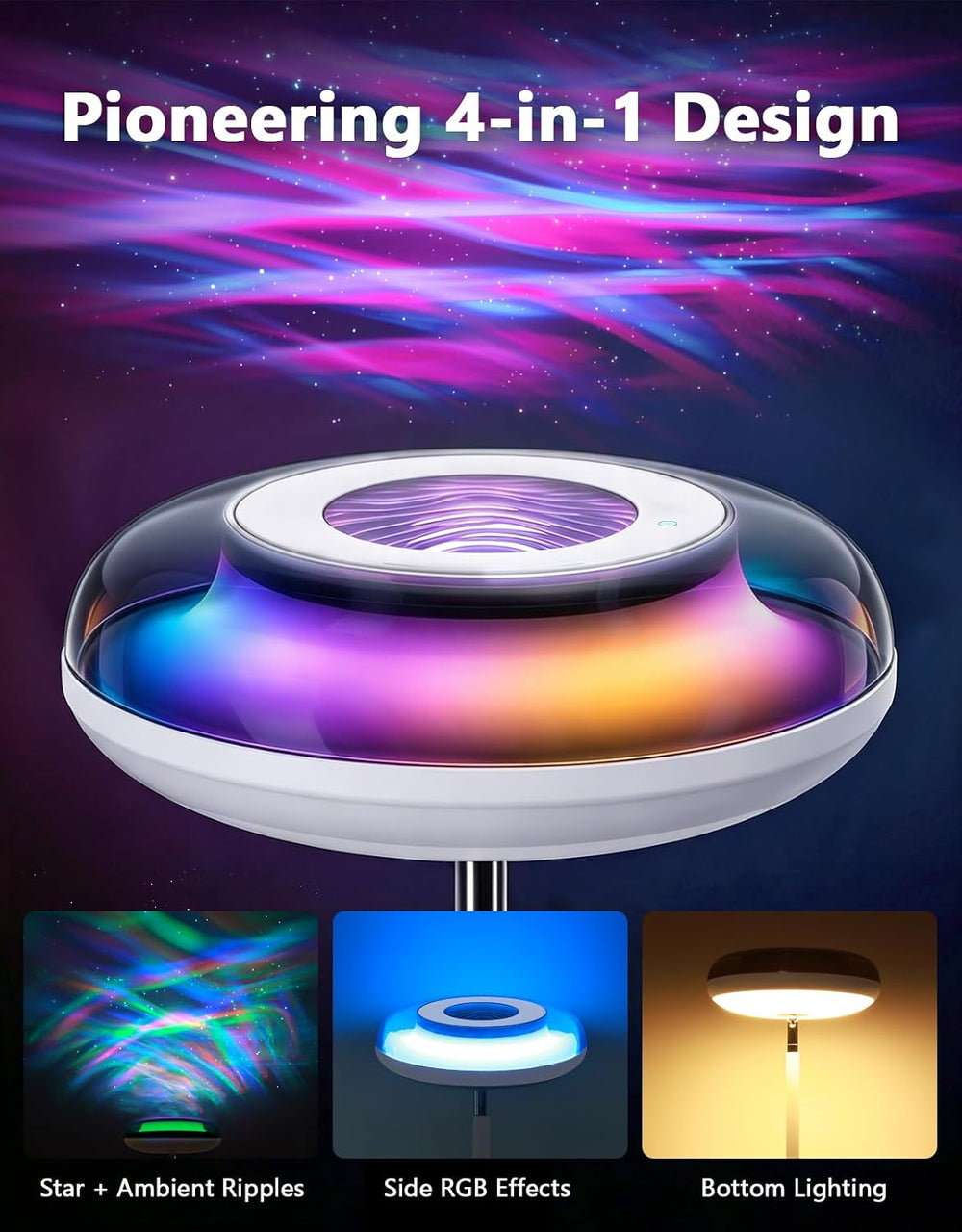 Uplighter Floor Lamp for Living Room, Ripple and Star Projector