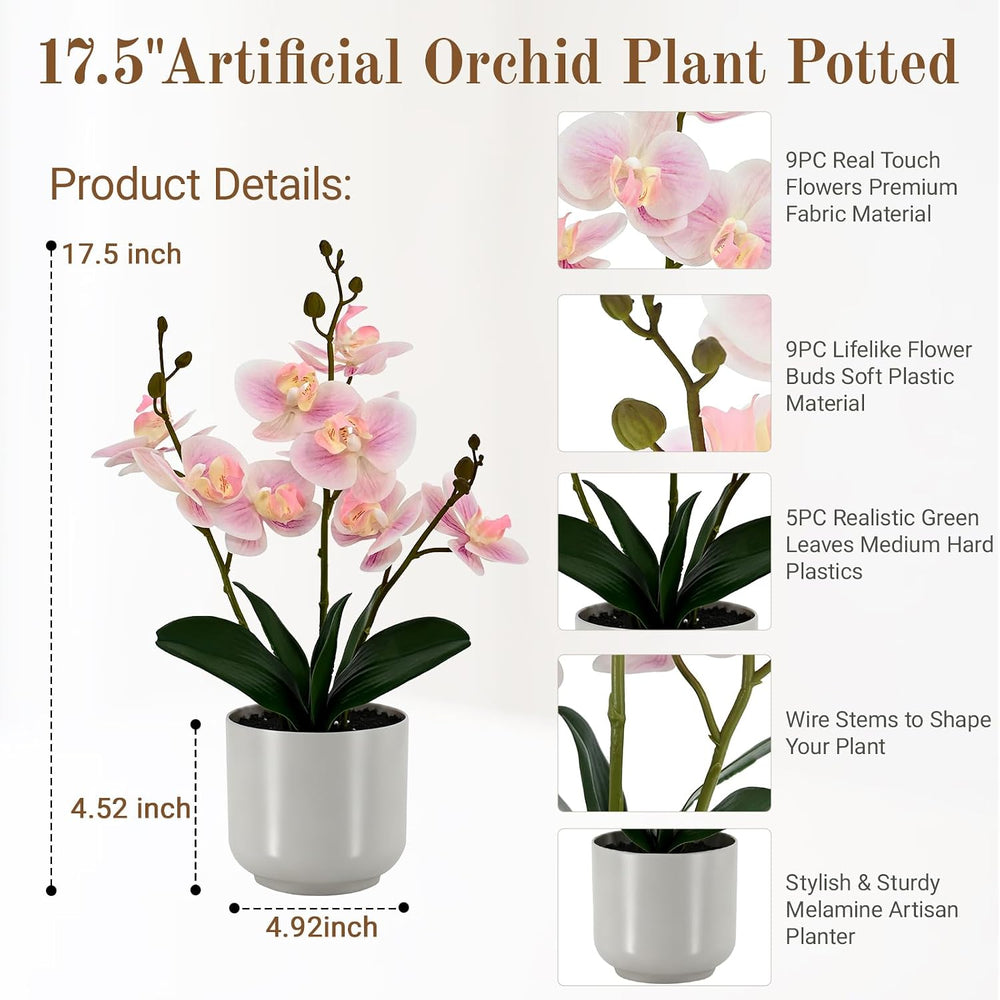Faux Orchid 17.5” Tall Artificial Flower Indoor for Home Decor