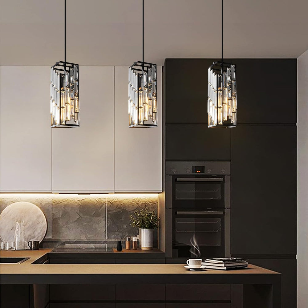 Black Crystal Pendant Lights Kitchen Island, 3 Pack Adjustable Light