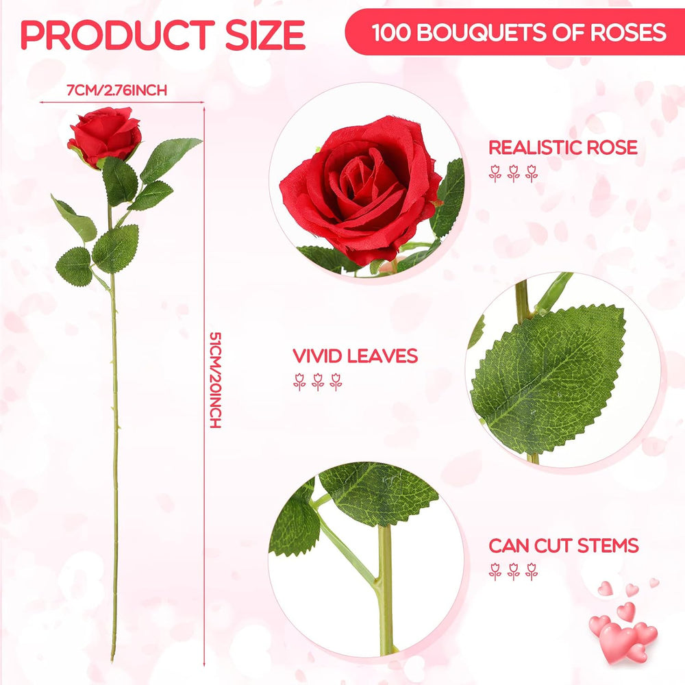 Jexine 100 Pcs Artificial Roses Flowers Bulk, Red