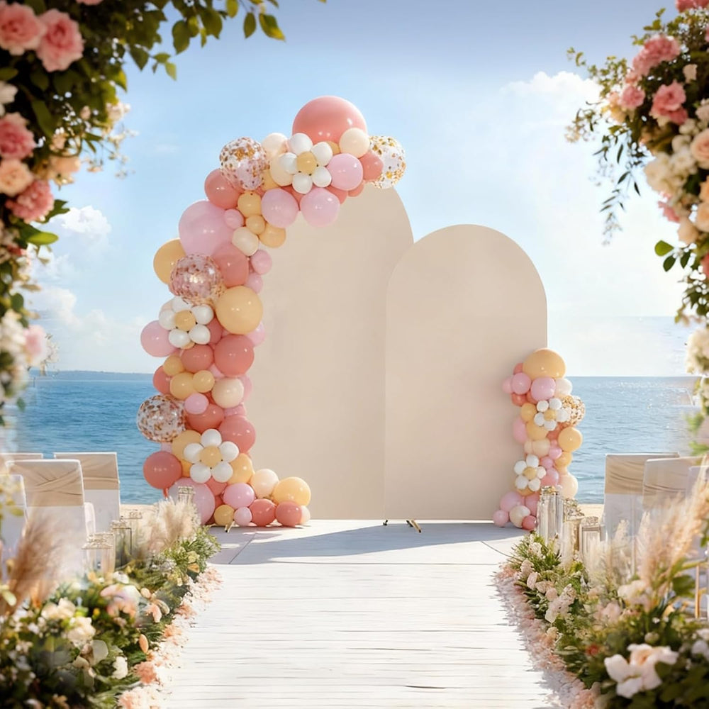 Wedding Arch Backdrop Stand Set of 2 With Beige Cover (7.2FT+6FT)