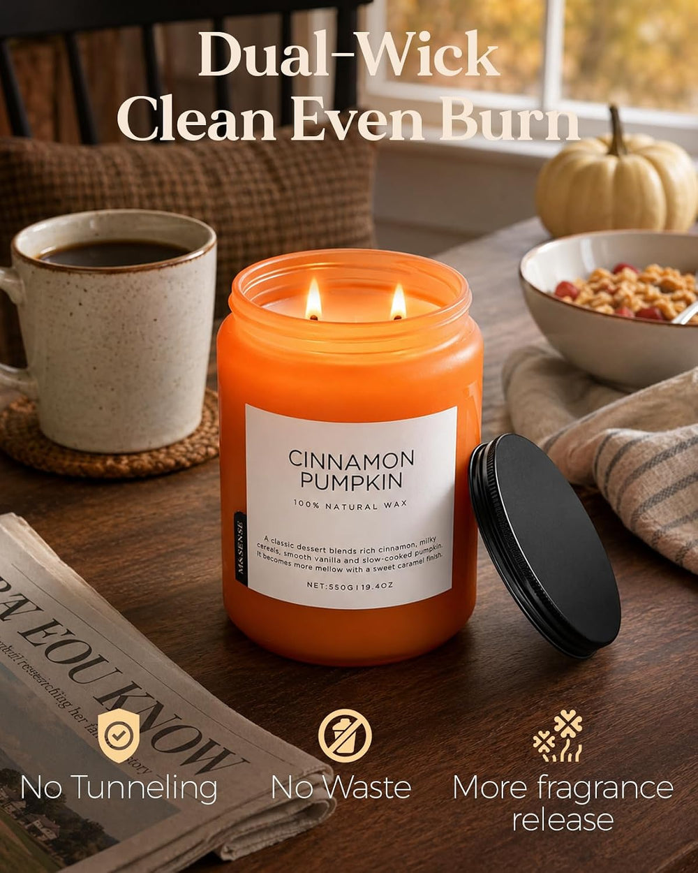 M&SENSE Cinnamon Pumpkin Scented Candle Fall Baking Spice Aroma 19.4oz
