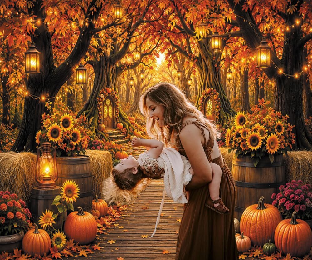 10x8ft Enchanted Autumn Forest Backdrop, Magic Fall Woodland Path Photography...