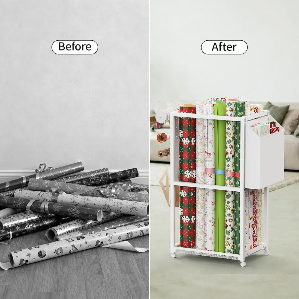 Wrapping Paper Storage, Rolling Gift Wrap Paper Organizer Cart with Wheels