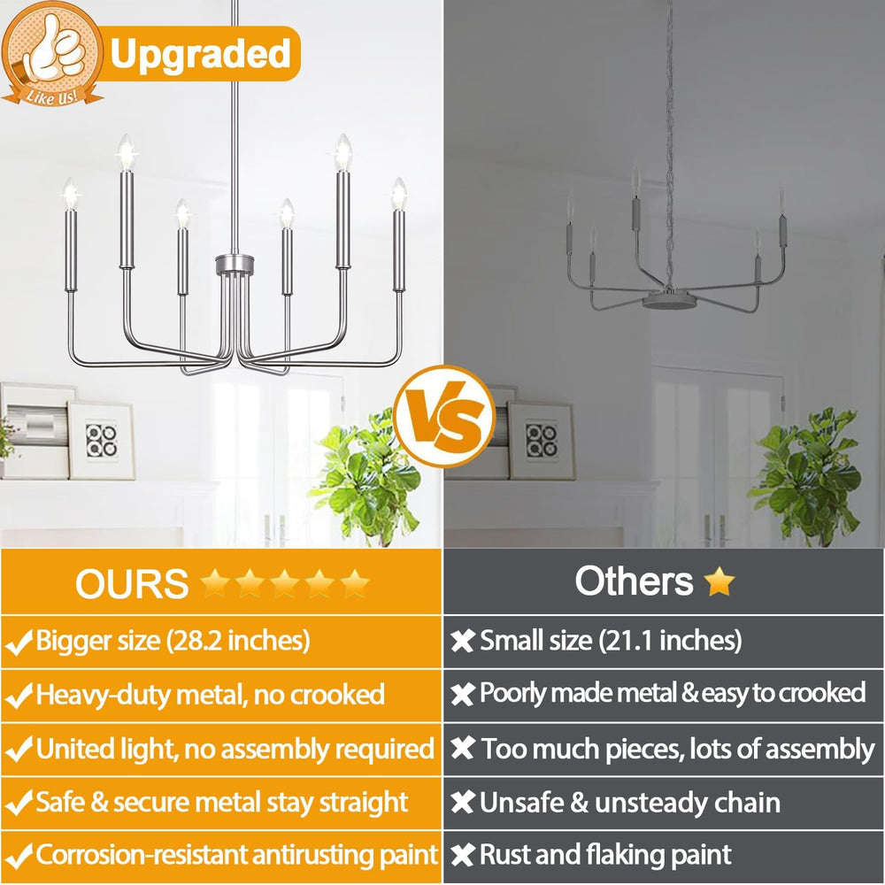 6-Light Farmhouse Chandelier for Dining Room Lighting Fixtures Hanging, Brush...